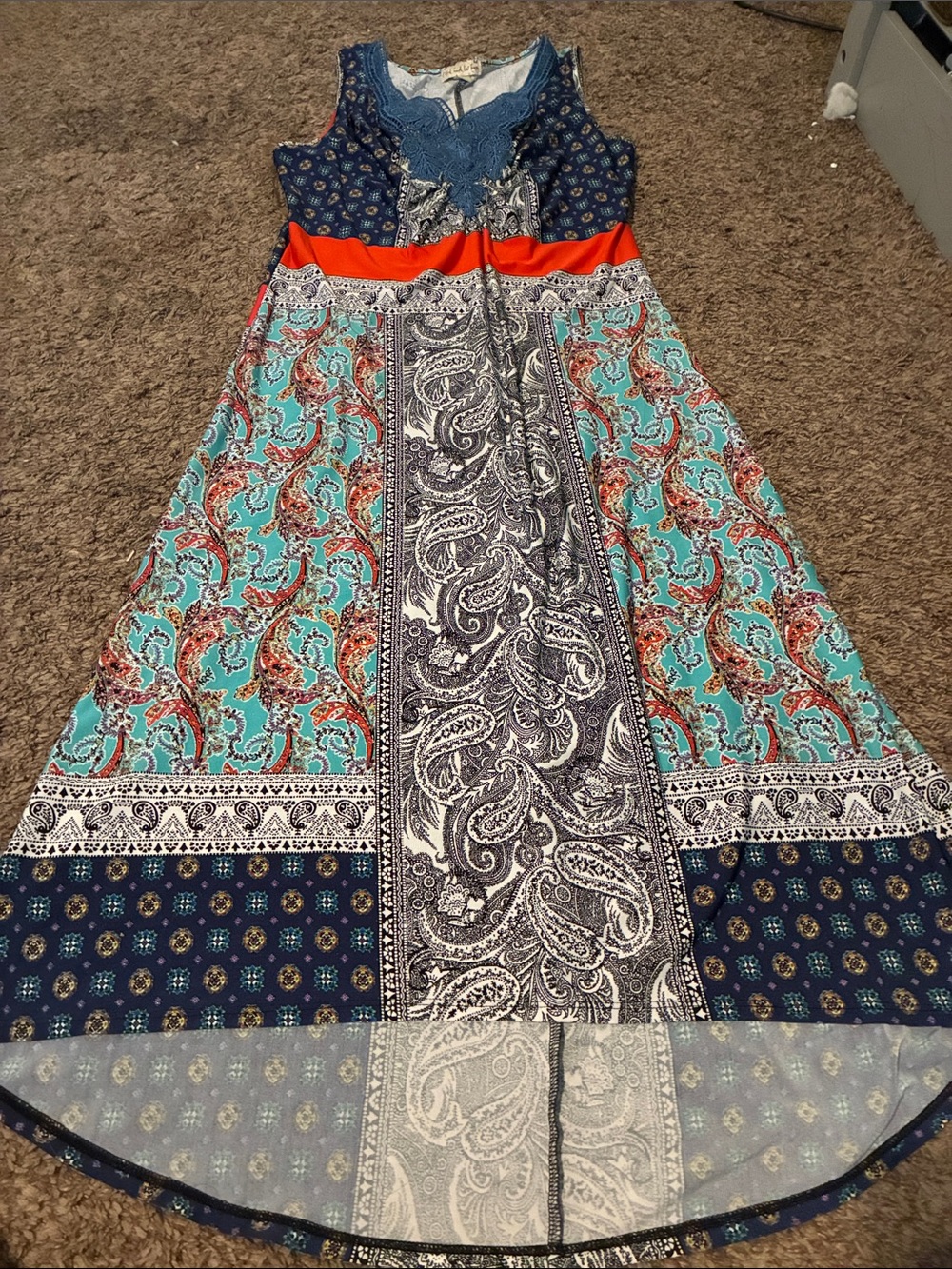 live and let live Multicolor Paisley Maxi Dress - Navy, Coral & Teal